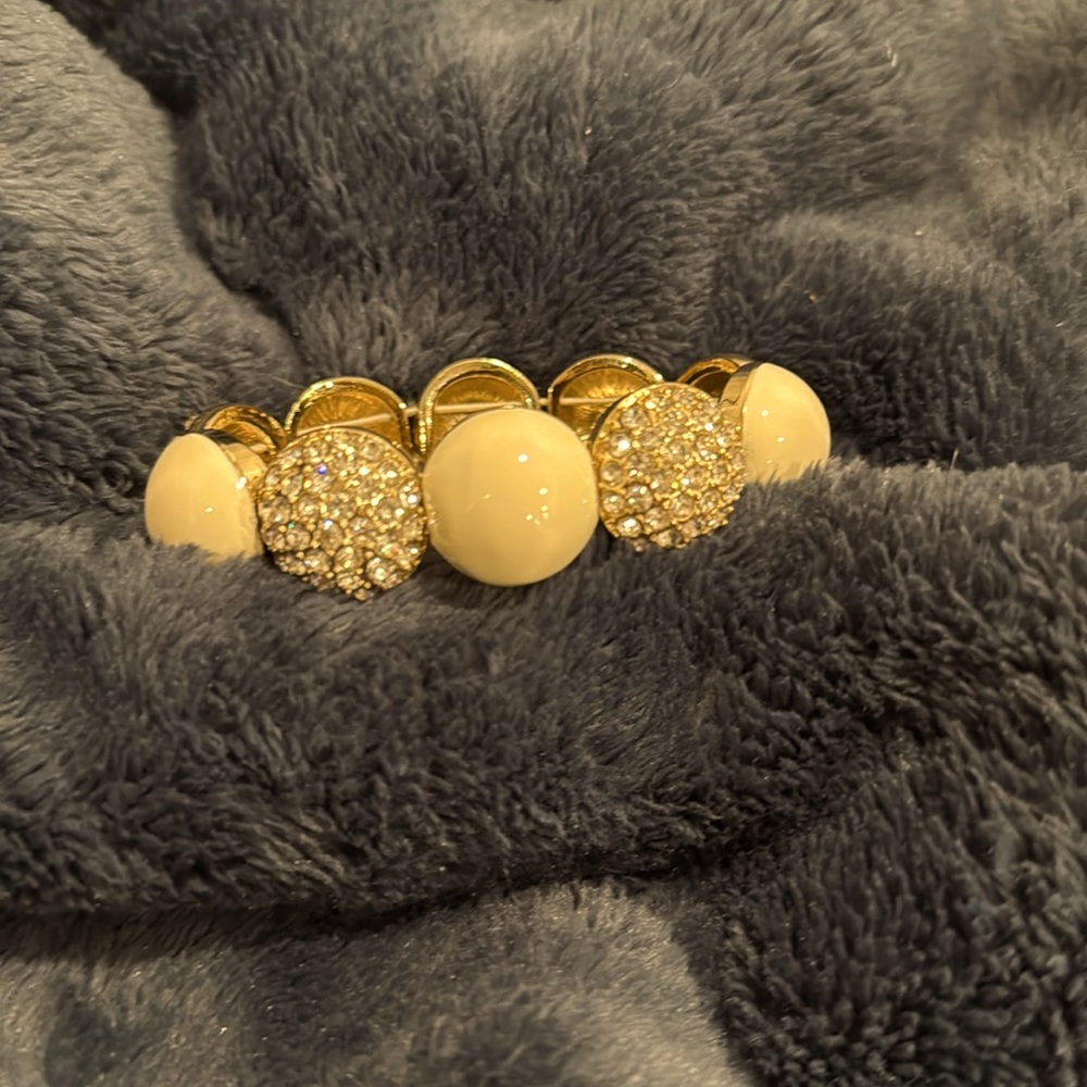 Gold Rhinestone and off white enamel Costume Bracelet